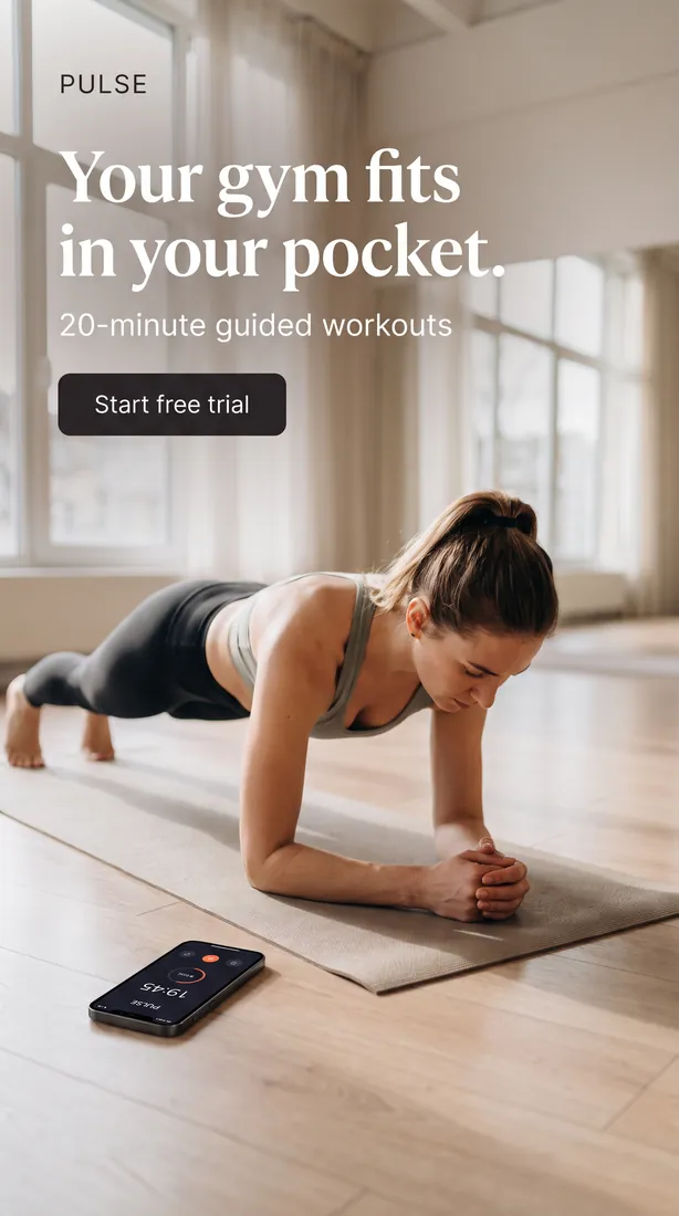 PULSE fitness app ad, an AdVizion-generated example brand, for full-screen stories.