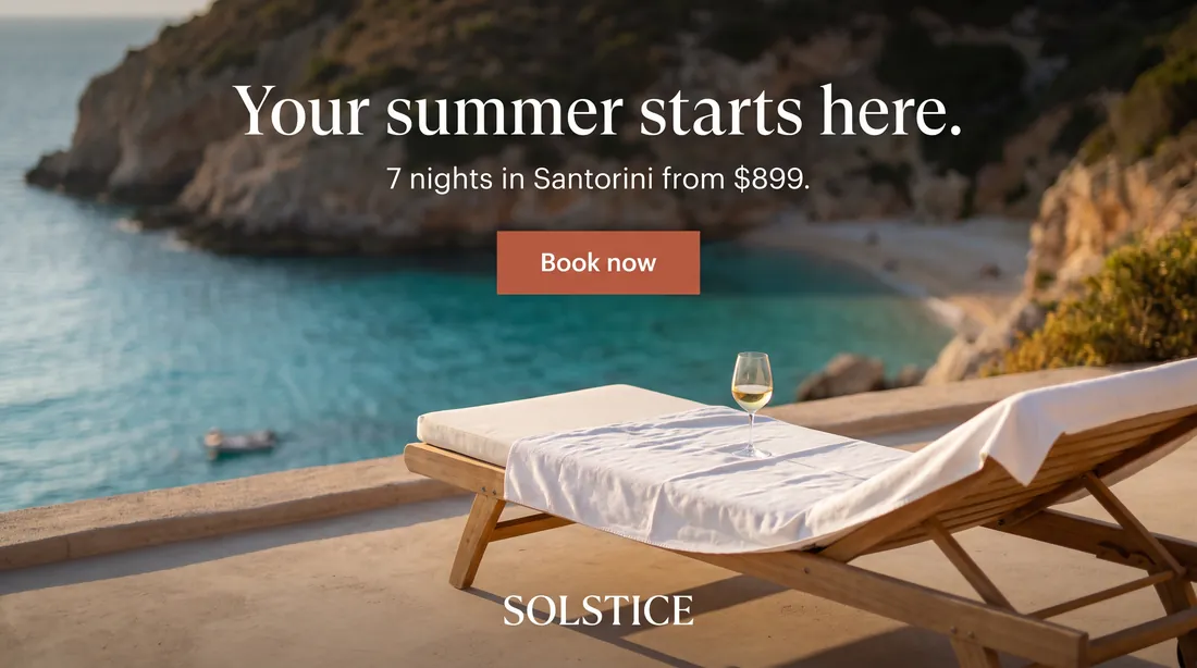 SOLSTICE travel ad, an AdVizion-generated example brand, for 16:9 placements.